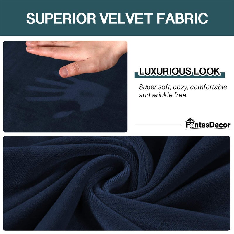 FantasDecor 4 Piece Sofa Velvet Couch Covers for 3 Cushion Stretch Slipcover with Individual Seat Cushion Elastic Furniture Protector for Pets, Machine Washable (Sofa, Navy) - Image 3